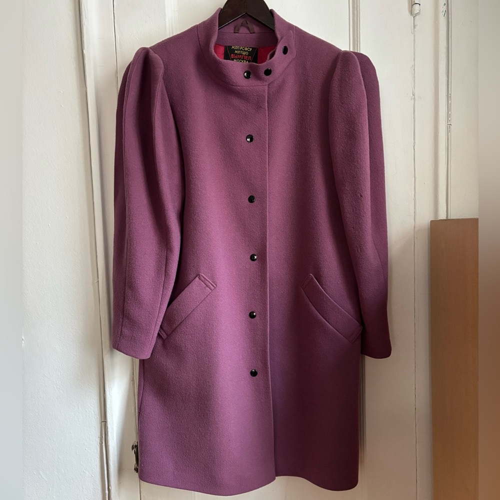 Women's Mauve Pea Coat with Puffed Structured Shoulder
